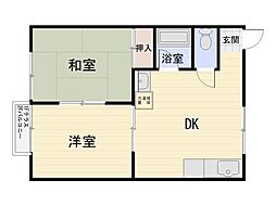 ルミエール7 1階2DKの間取り