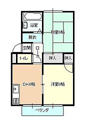 プレジールニュー皆生 1階2DKの間取り