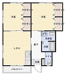 アウローラ　Ｂ 1階2LDKの間取り