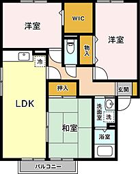クレセント新開B 3LDKの間取図画像
