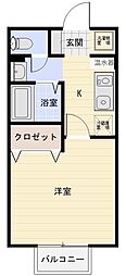 アミティエB 1Kの間取図画像