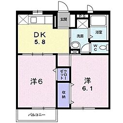 サンテラス窪B 2DKの間取図画像