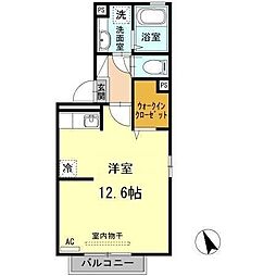 サーフスリー曽師　A棟 2階ワンルームの間取り