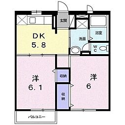 サンテラス窪D 2DKの間取図画像