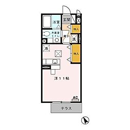 セジュール・アイ 1階ワンルームの間取り