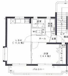 日ハイツII 2階1LDKの間取り
