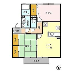 サンフローラ一ツ葉　A棟 1階2LDKの間取り