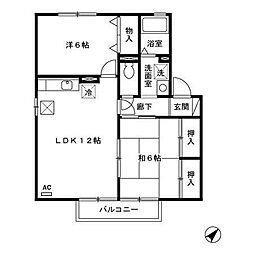 グランジュールTOJIKI　B棟 1階2LDKの間取り
