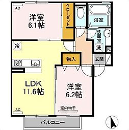 プラウド上田島Ａ棟 2階2LDKの間取り