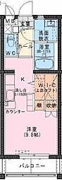 Riviere Champ 元宮 2階ワンルームの間取り