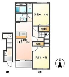 ボヌール(島之内) 2階2LDKの間取り