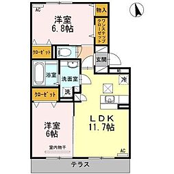 Sビレッジ 1階2LDKの間取り