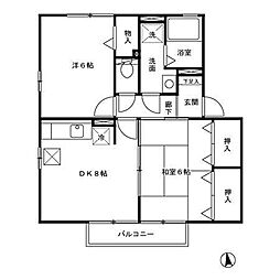 エスポアール日ノ出A 2DKの間取図画像