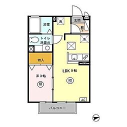 サンハイム原田 1LDKの間取図画像