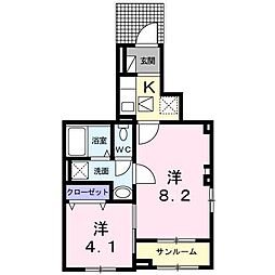 ミモザコリーナ 1Kの間取図画像