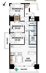 マンション美しが丘ルピナス 3LDKの間取図画像