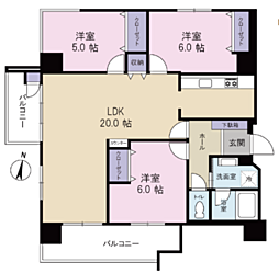 若葉台団地2-4号棟 3LDKの間取図画像