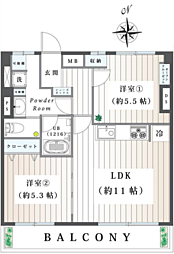 コーポ日吉台 2LDKの間取図画像