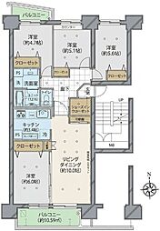 若葉台団地1-11号棟 4LDKの間取図画像