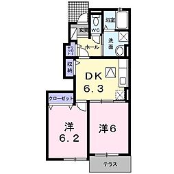 JR日豊本線 都城駅 バス12分 松の元下車 徒歩4分の賃貸アパート 1階2DKの間取り