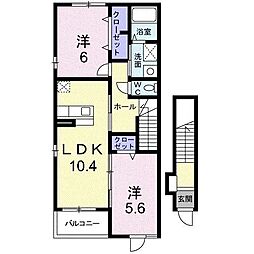 JR日豊本線 五十市駅 バス5分 蓑原町下車 徒歩3分の賃貸アパート 2階2LDKの間取り