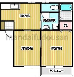 シェルブール 2DKの間取図画像