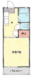セゾンコーポ都原 1Kの間取図画像