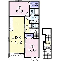 JR日豊本線 五十市駅 バス6分 加治屋下車 徒歩5分の賃貸アパート 2階2LDKの間取り