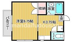 シャルテ都城II 2階1Kの間取り