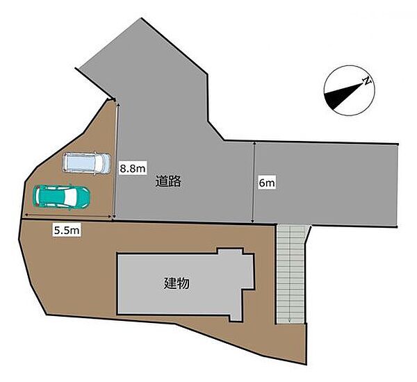 【区画図】区画図です。普通車1台軽1台並列駐車可能です。