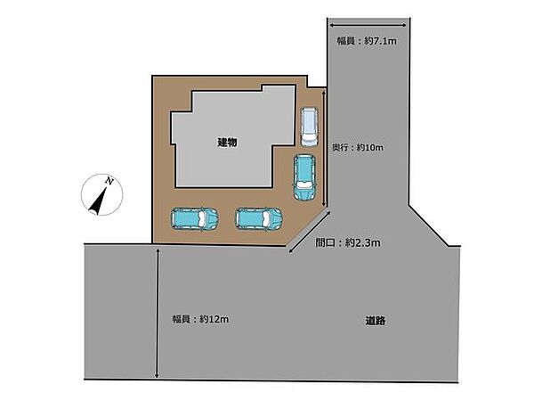 【区画図】区画図です。縦列2台、横づけ2台可能です。