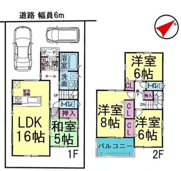 LDK16帖は家具配置しやす長方形になります。　6帖洋室が二つ。寝室は8帖ございますので非常にゆったりしています。