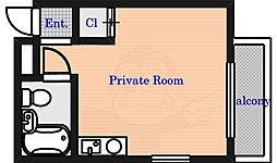 近鉄奈良線 生駒駅 徒歩20分の賃貸マンション 3階ワンルームの間取り