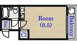 近鉄奈良線 東生駒駅 徒歩10分の賃貸マンション 2階ワンルームの間取り