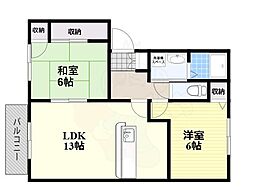 近鉄大阪線 築山駅 徒歩17分の賃貸アパート 2階2LDKの間取り