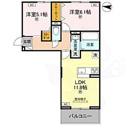 JR和歌山線 畠田駅 徒歩9分の賃貸アパート 3階2LDKの間取り