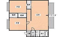 近鉄橿原線 西ノ京駅 バス12分 東坂下車 徒歩4分の賃貸アパート 2階2LDKの間取り