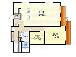 近鉄生駒線 一分駅 徒歩5分の賃貸マンション 3階2LDKの間取り