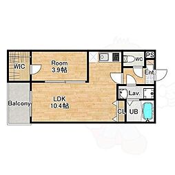 近鉄橿原線 近鉄郡山駅 徒歩7分の賃貸アパート 2階1LDKの間取り