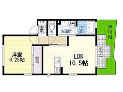 近鉄奈良線 学園前駅 徒歩15分の賃貸アパート 1階1LDKの間取り