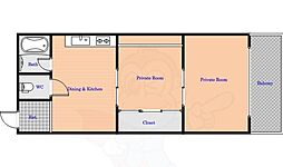 近鉄奈良線 富雄駅 徒歩7分の賃貸アパート 1階2DKの間取り