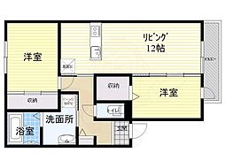 近鉄奈良線 大和西大寺駅 バス15分 押熊下車 徒歩12分の賃貸アパート 2階2LDKの間取り