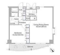 広尾ハイツ 1LDKの間取図画像