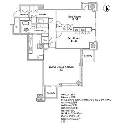 六本木ヒルズレジデンスB棟 2LDKの間取図画像