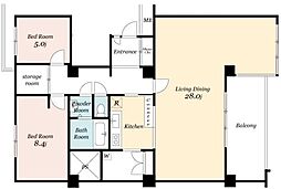 高輪パーク・マンション 2SLDKの間取図画像