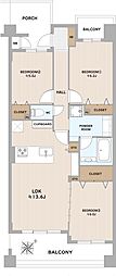 セザール仲池上 3LDKの間取図画像