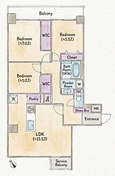 トーア滝野川マンション 3LDKの間取図画像
