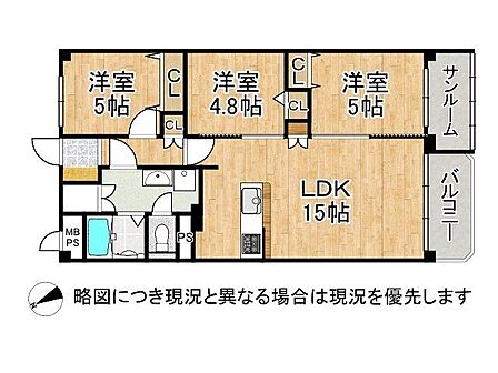 各居室収納のある3LDKの間取りです
