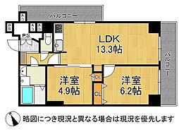 日興宝塚南口スカイマンション 2LDKの間取図画像