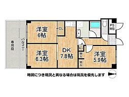 東園田ストークハイツ 3DKの間取図画像